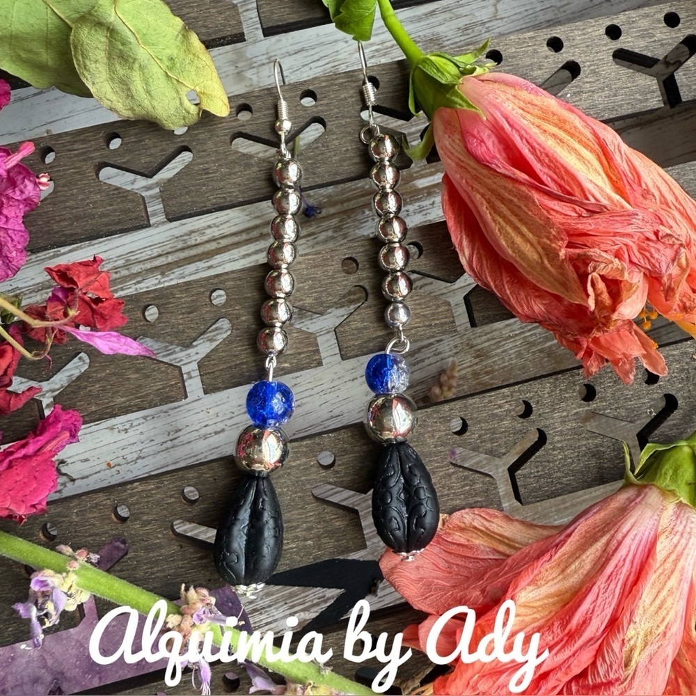 ROMANTIC GOTH +  Silver and DEEP Blue QUARTZ Earrings